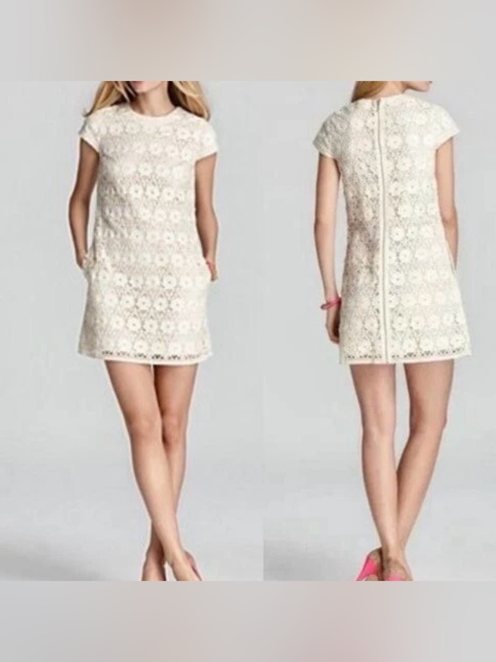 Juicy Couture Ivory Floral Lace Shift Dress 100% Cotton Size 8